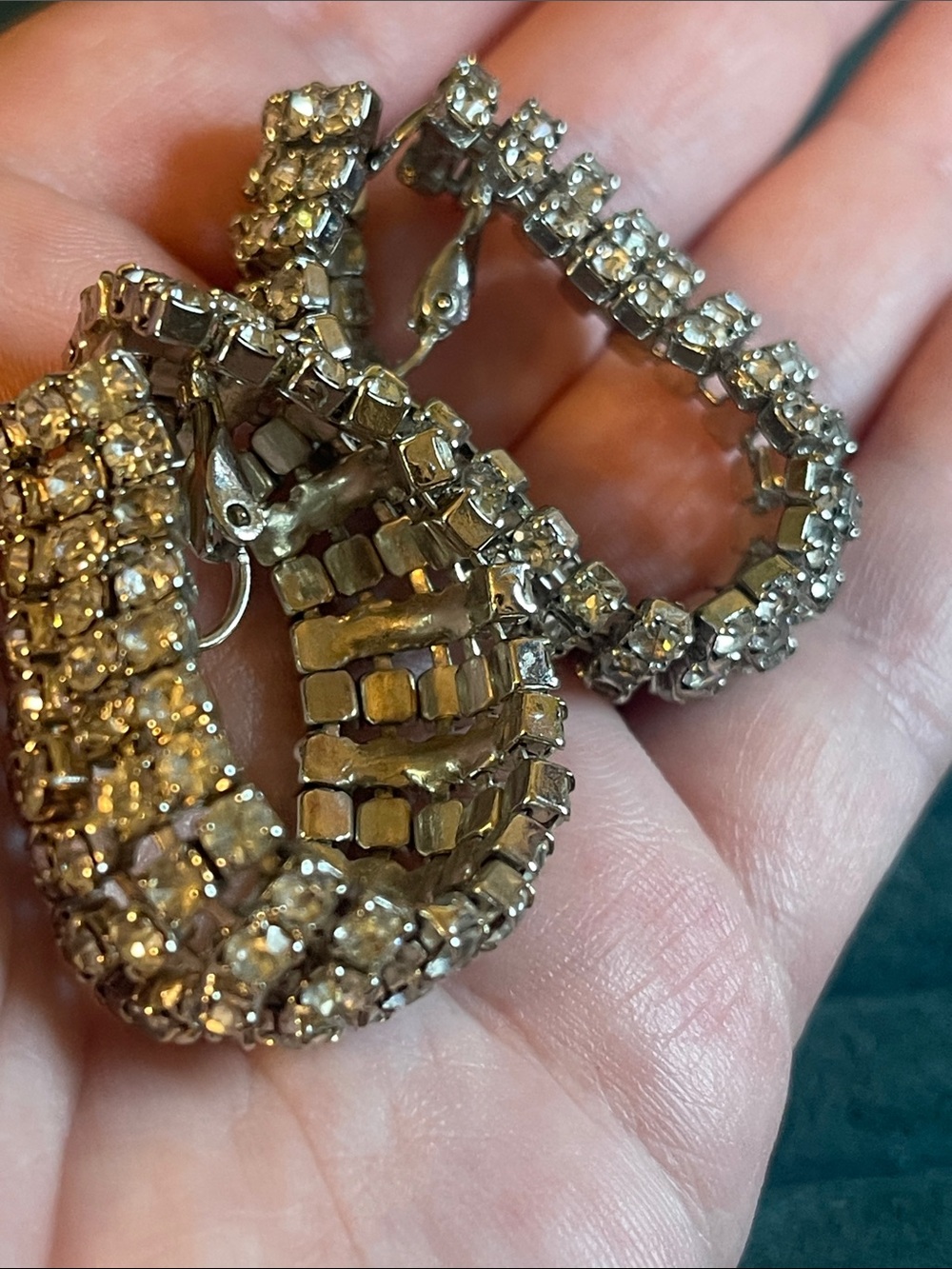 1960’s Prong-Set Rhinestone “Around the Lobe” Draped Effect Clip-On Earrings - Picture 10 of 10